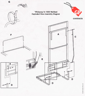 Click here to view a full-size printable version - 'Wiskaway'® 'Neat-A-Ward' Wallbed assembly diagram
